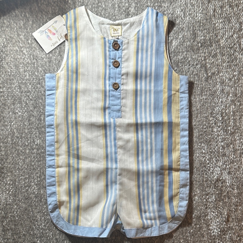 NWT Mini Boho blue and yellow Stripe bubble Romper size 2t
